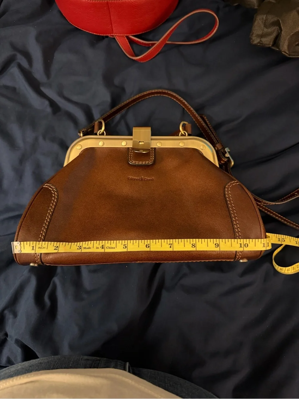 Gianni Conti Brown Leather Frame-Top Crossbody Bag